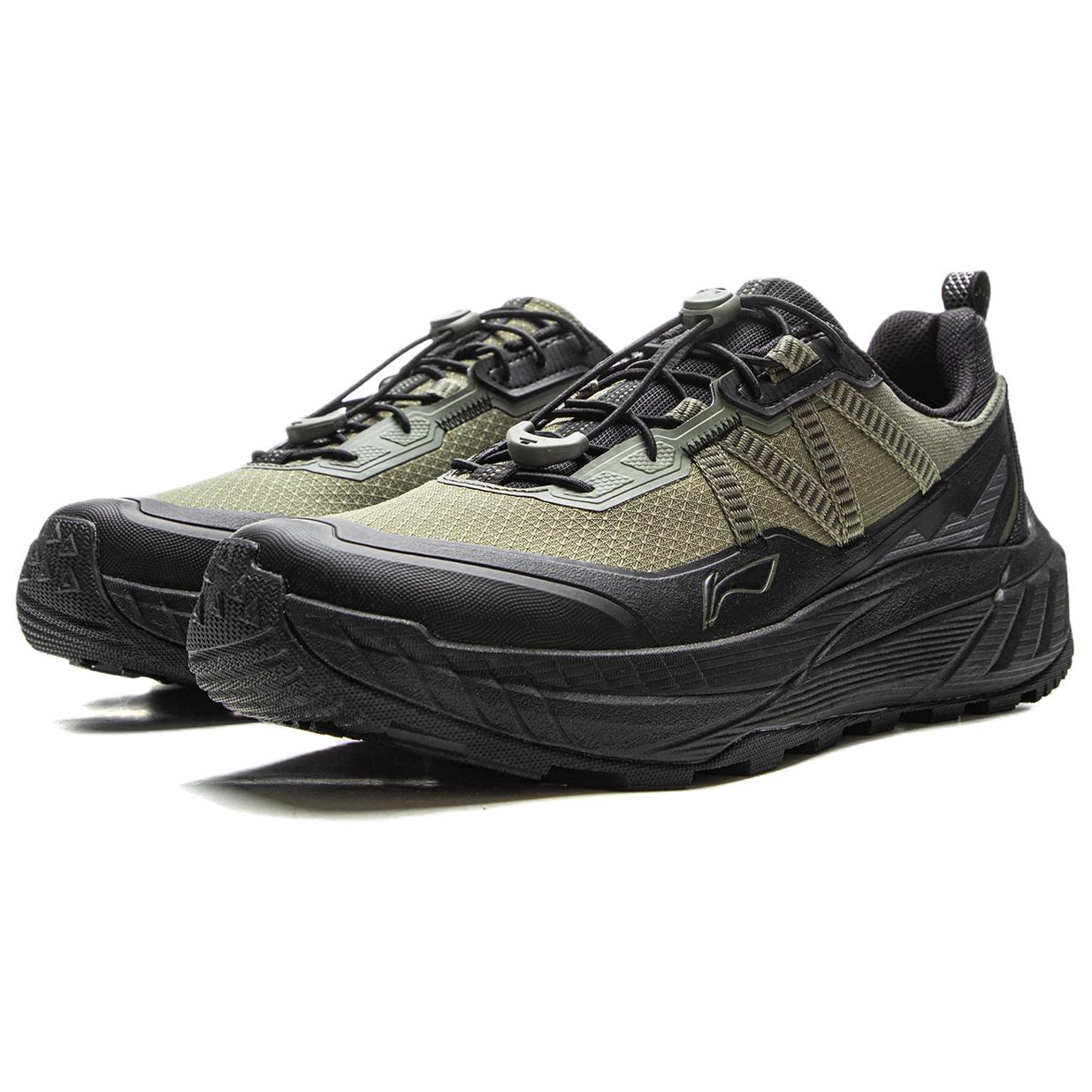 Li Ning Cushioning Slip Resistant Abrasion Resistant Rebound Low top Trail Running Shoes Men’s Green Black