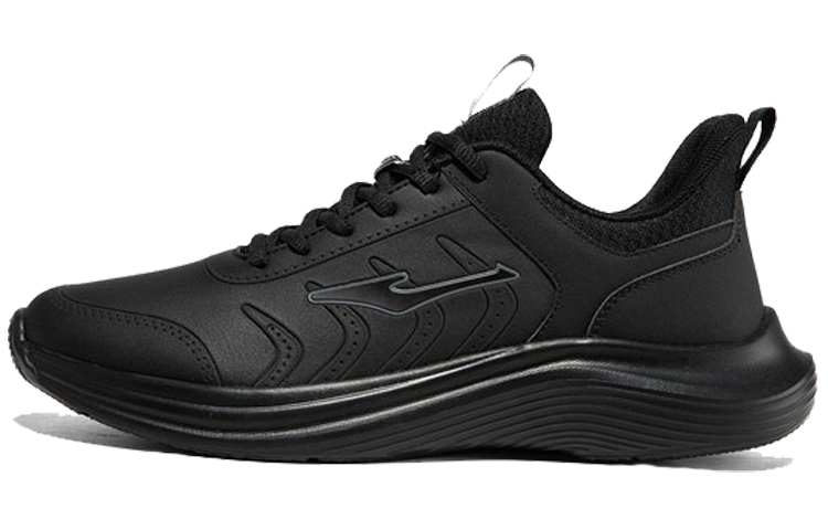 Erke Leather Cushioning Slip Resistant Abrasion Resistant Waterproof Low top Running Shoes Men’s Jet Black