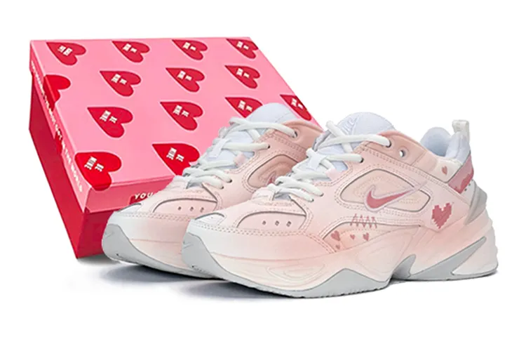 Nike M2K Tekno Textile, Artificial Leather Low top Chunky Sneakers Women's Pink White
