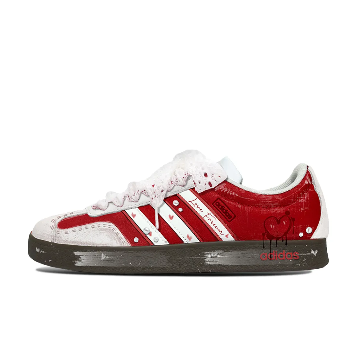 Adidas VL COURT 2.0 Good Luck Heart Abrasion Resistant Abrasion Resistant Low top Skateboard Shoes Unisex Red White
