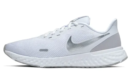 Nike REVOLUTION 5 Sports, comfortable and fashionable PU non-slip and wear-resistant low-top casual running shoes for women, gray and white