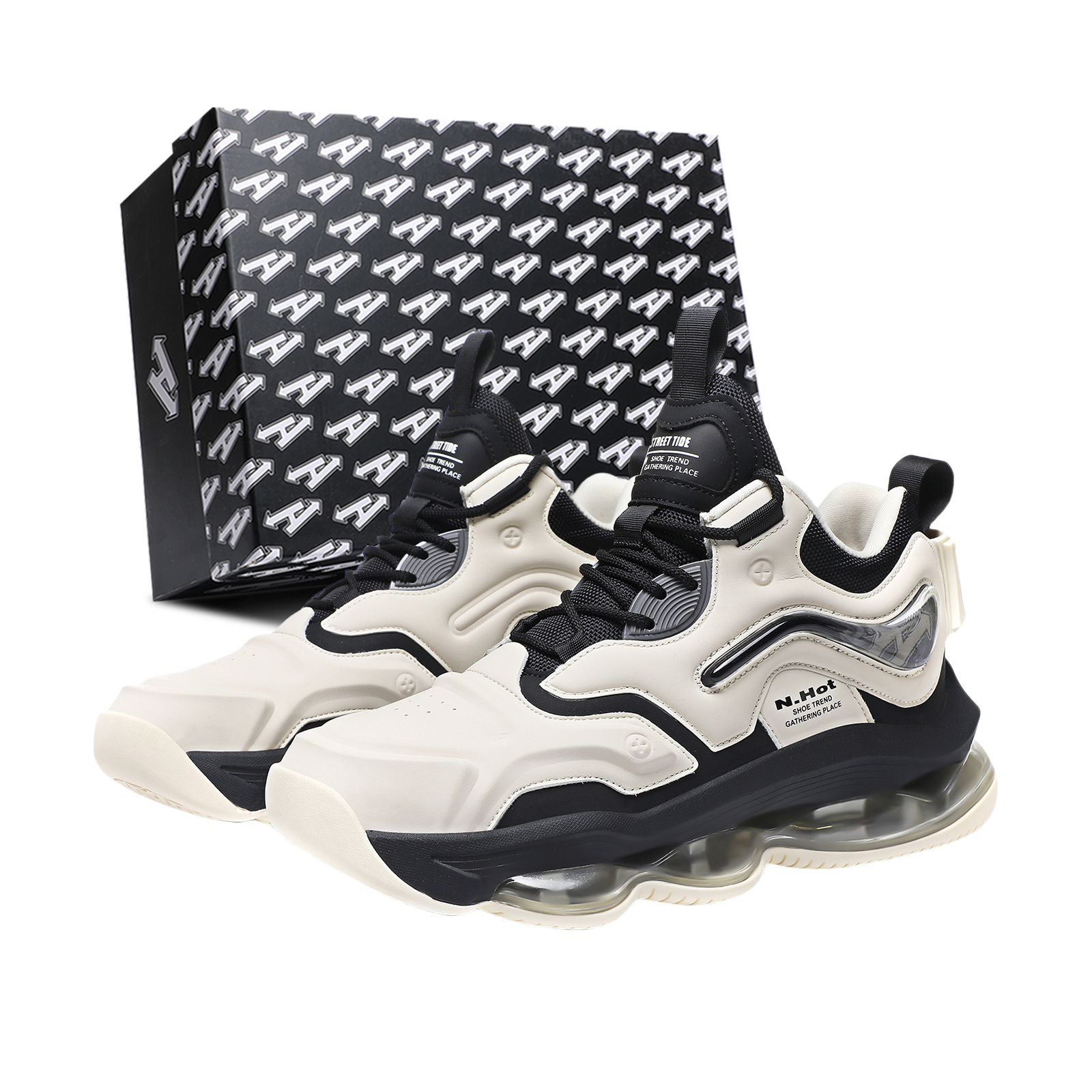 N·HOT Synthetic Leather Slip Resistant Height Increasing Mid top Air Cushion Running Shoes Men’s