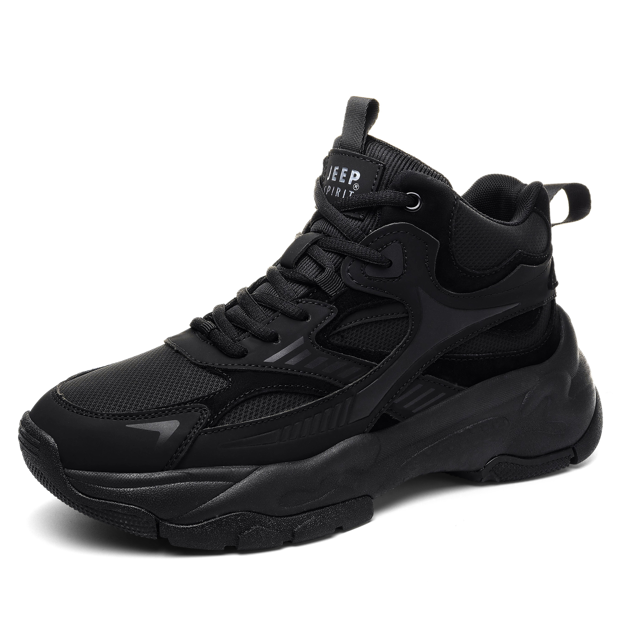 JEEP SPIRIT Black Myth Cushioning Abrasion Resistant Waterproof And Breathable Thermal Height Increasing High top