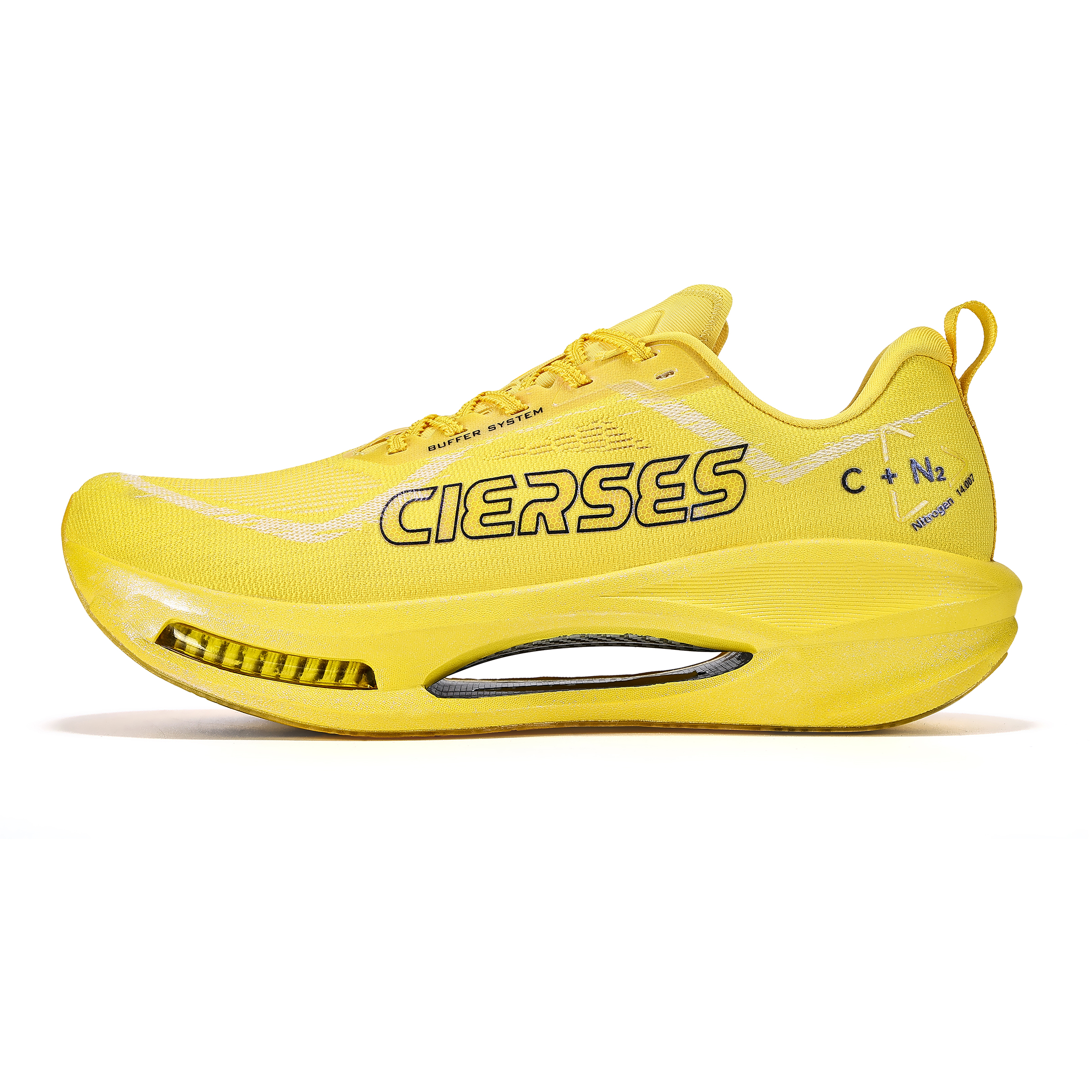 CIERSES C+N special-shaped V900 full-length carbon plate, forefoot nitrogen air cushion, anti-slip, wear-resistant and anti-rollover, casual marathon training, long-distance running physical test, racing running shoes, same style for men and women, glazed yellow