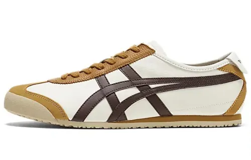 Onitsuka Tiger Onitsuka Tiger MEXICO 66 comfortable fabric synthetic leather shock-absorbing, non-slip, wear-resistant and lightweight low-cut running shoes for men and women, white brown