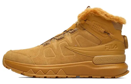 FILA Fila Running professional cow suede shock-absorbing, wear-resistant and warm high-top running shoes for men, honey yellow