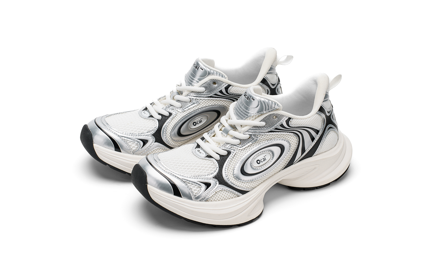 Ocai Disk Runtech Mesh, Textile, Synthetic Leather Low top Running Shoes Unisex Silver White