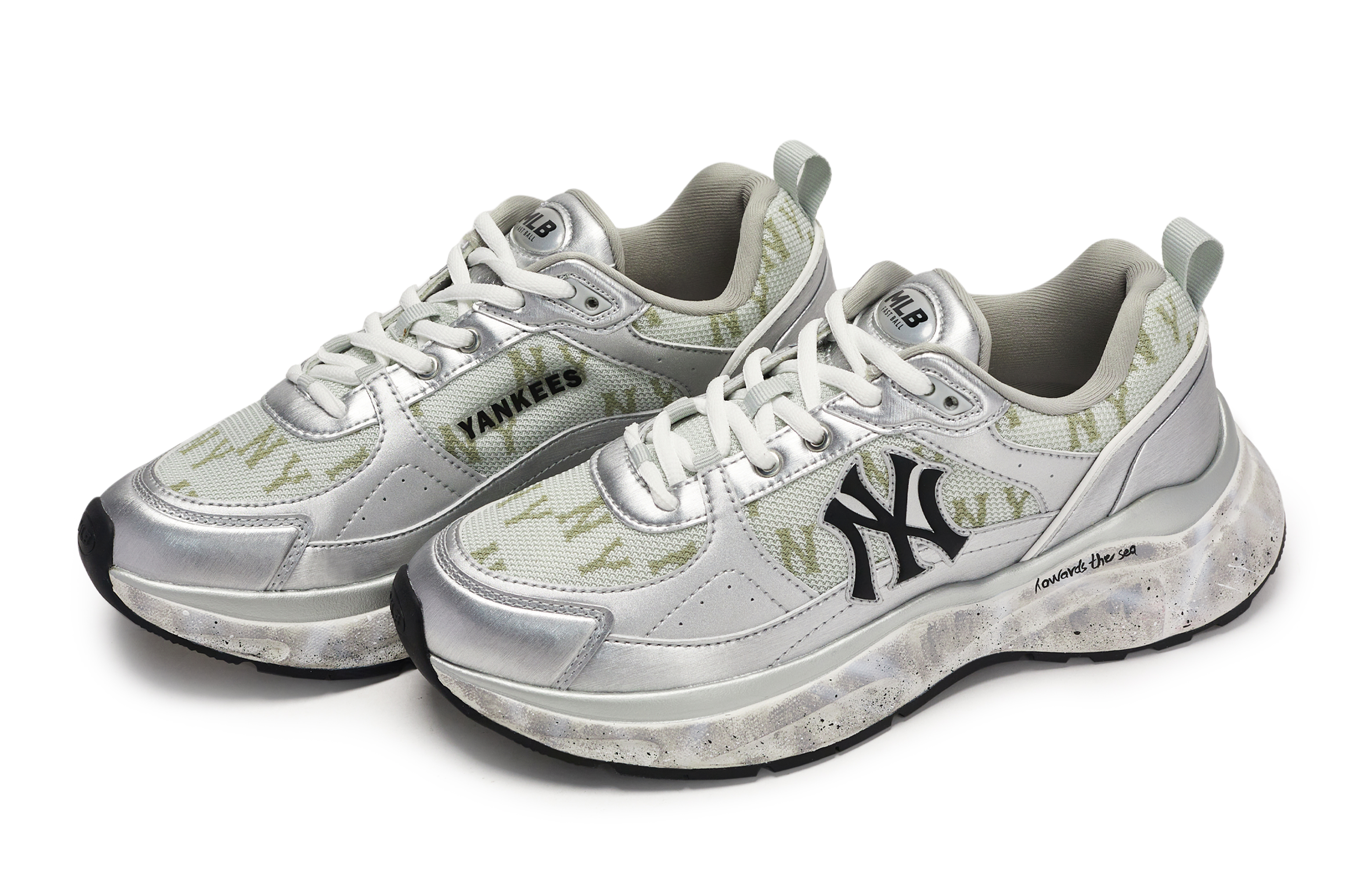 MLB Fast Ball Classic Monogram Low top Running Shoes Unisex Gray Silver