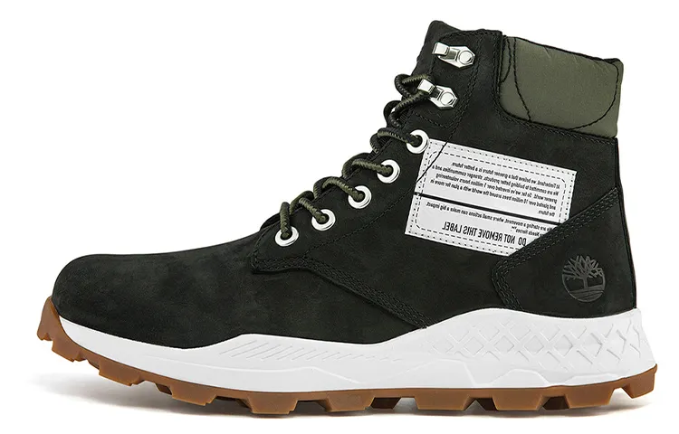 Timberland 6 Inch Brooklyn Side Zip Wide Fit Boots 'Black Nubuck With Green Padded Collar'