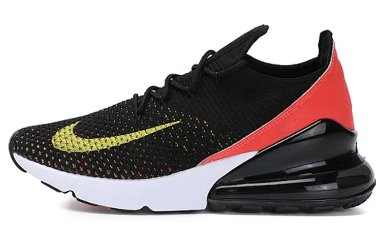 Nike Air Max 270 Flyknit Black Bright Crimson Yellow Strike Women's