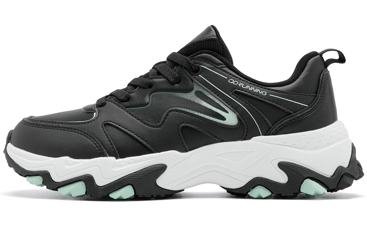 QIAODAN Slip Resistant Abrasion Resistant Low top Casual Running Shoes Women’s Black Cloud Mist Green