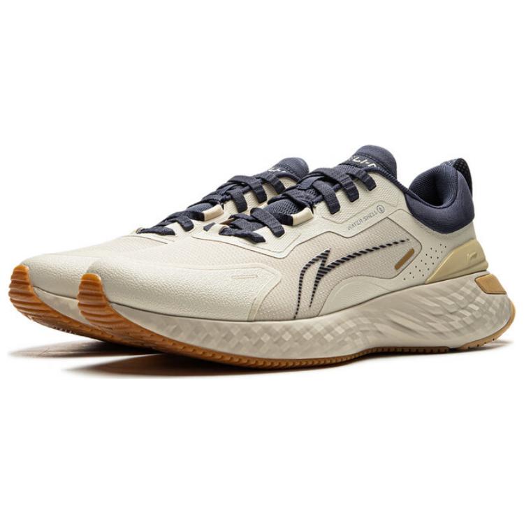 Li Ning Cloud Shield Comfortable And Trendy Slip Resistant Abrasion Resistant Low top Running Shoes Men’s Beige Blue