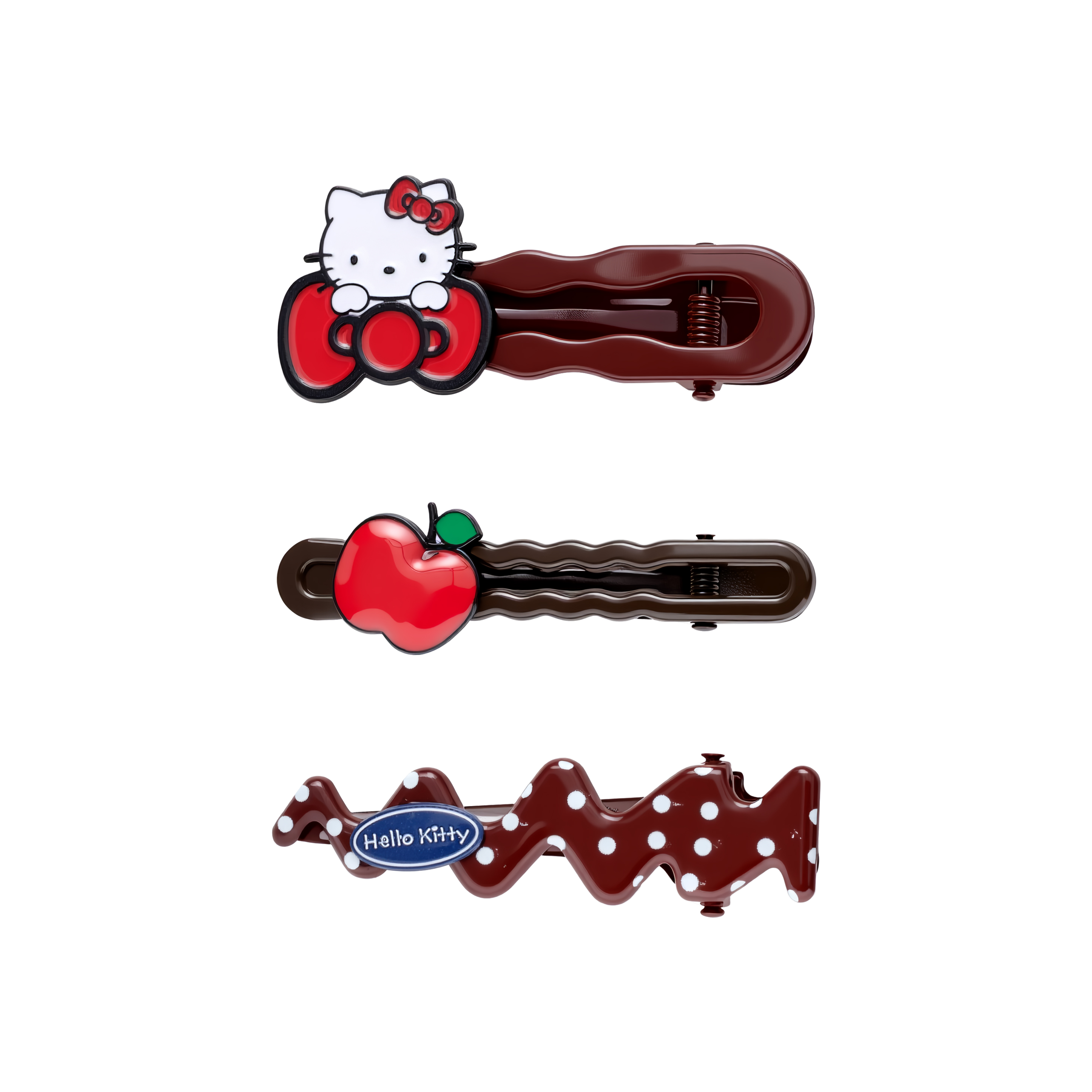 Sanrio Sanrio, hello kitty, cartoon cute fresh high quality bangs with bow, acrylic set, hairgrip, print, 3 piece set