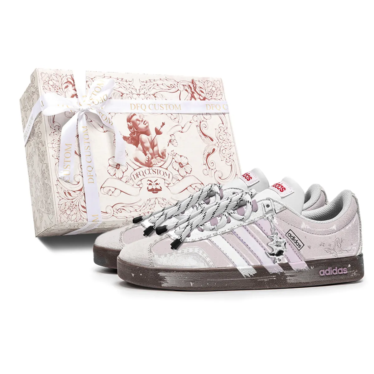 Adidas VL COURT 2.0 Stars Butterfly Abrasion Resistant Abrasion Resistant Low top Skateboard Shoes Unisex White Pink