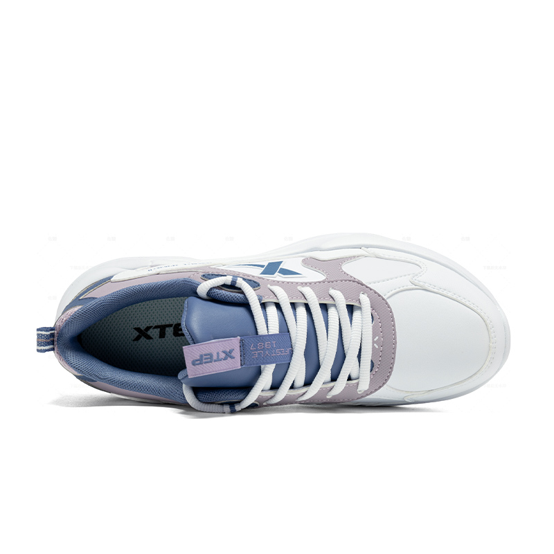 XTEP Abrasion Resistant Cushioning Low top Casual Running Shoes Women’s New White Bellflower Purple Blue
