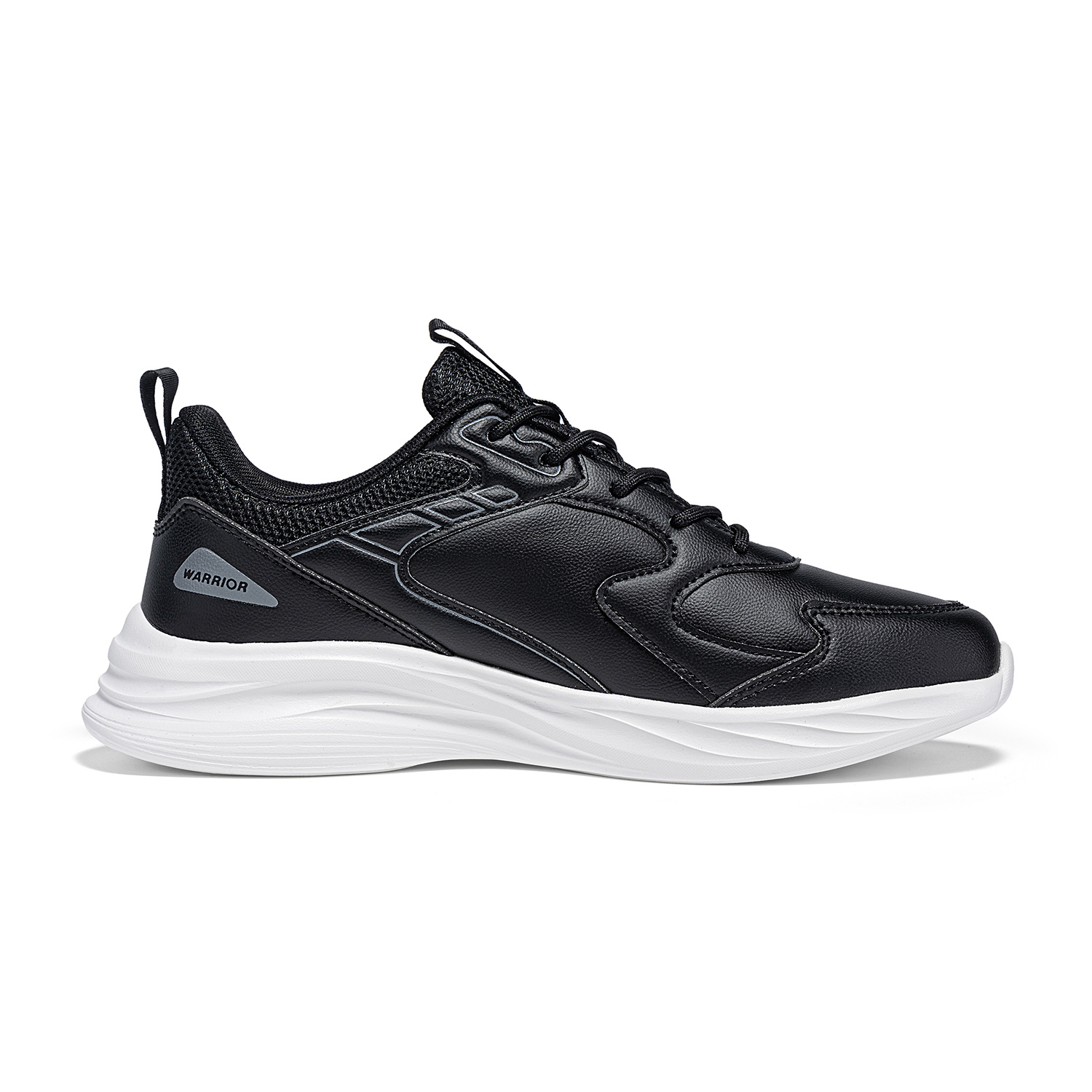 Warrior Synthetic Leather Cushioning Abrasion Resistant Lightweight Low top Running Shoes Unisex Black