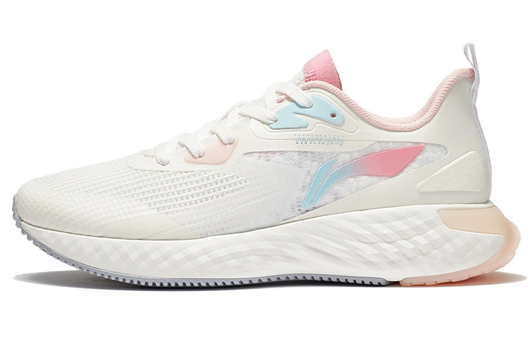 Li Ning Cushioning Slip Resistant Abrasion Resistant Low top Running Shoes Women’s White Pink Blue