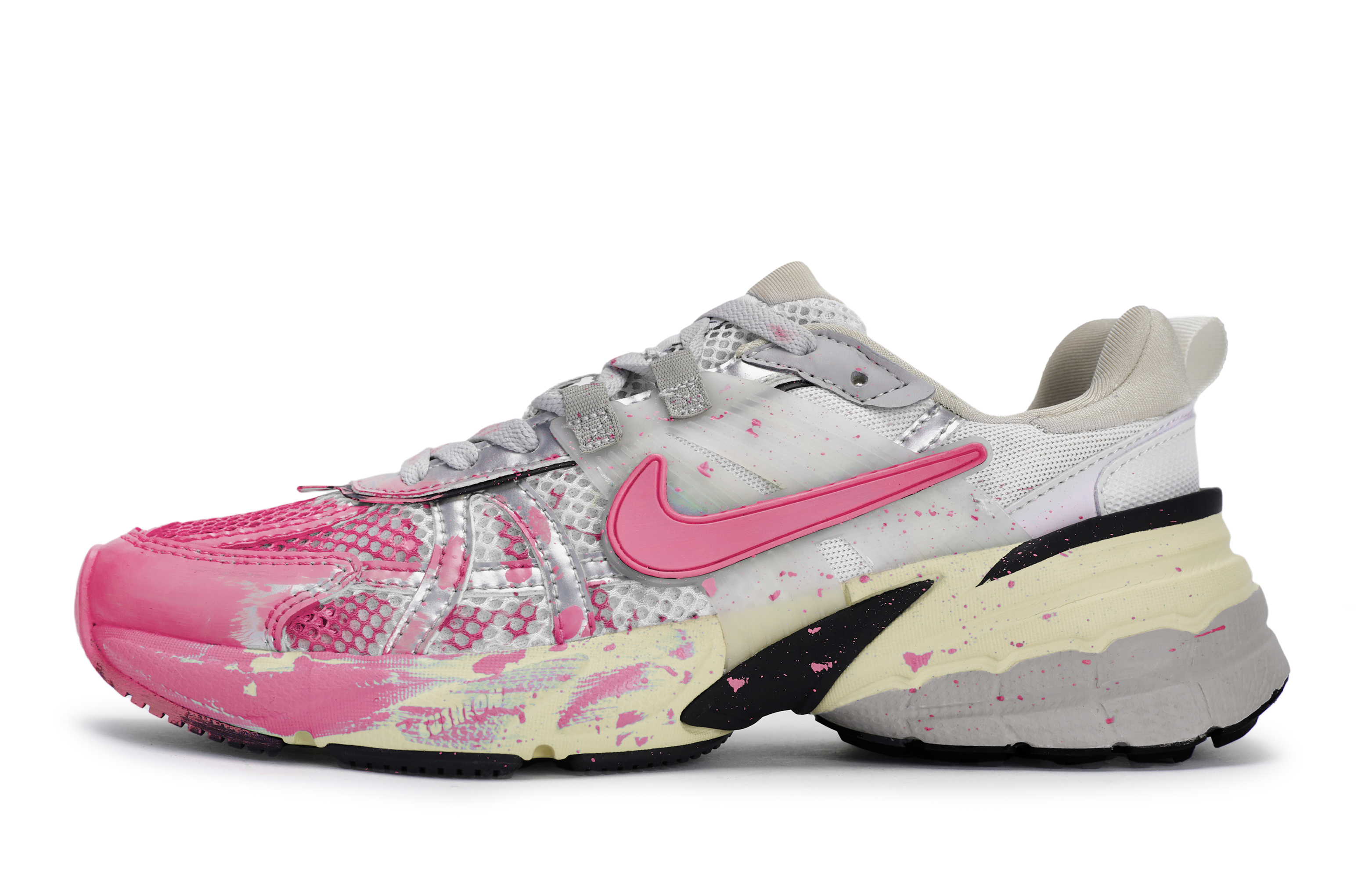 Nike V2K Run Slip Resistant Abrasion Resistant Low top Running Shoes Women’s Silver Fuchsia