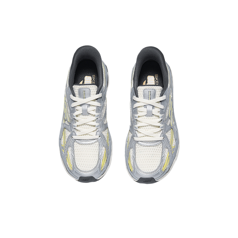 Skechers PU Leather Cushioning Breathable Support Lightweight Low top Running Shoes Women’s Silver Yellow