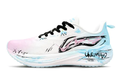 Li Ning Wuyue Cushioning Slip Resistant Breathable Low top Casual Running Shoes Men's Blue Pink