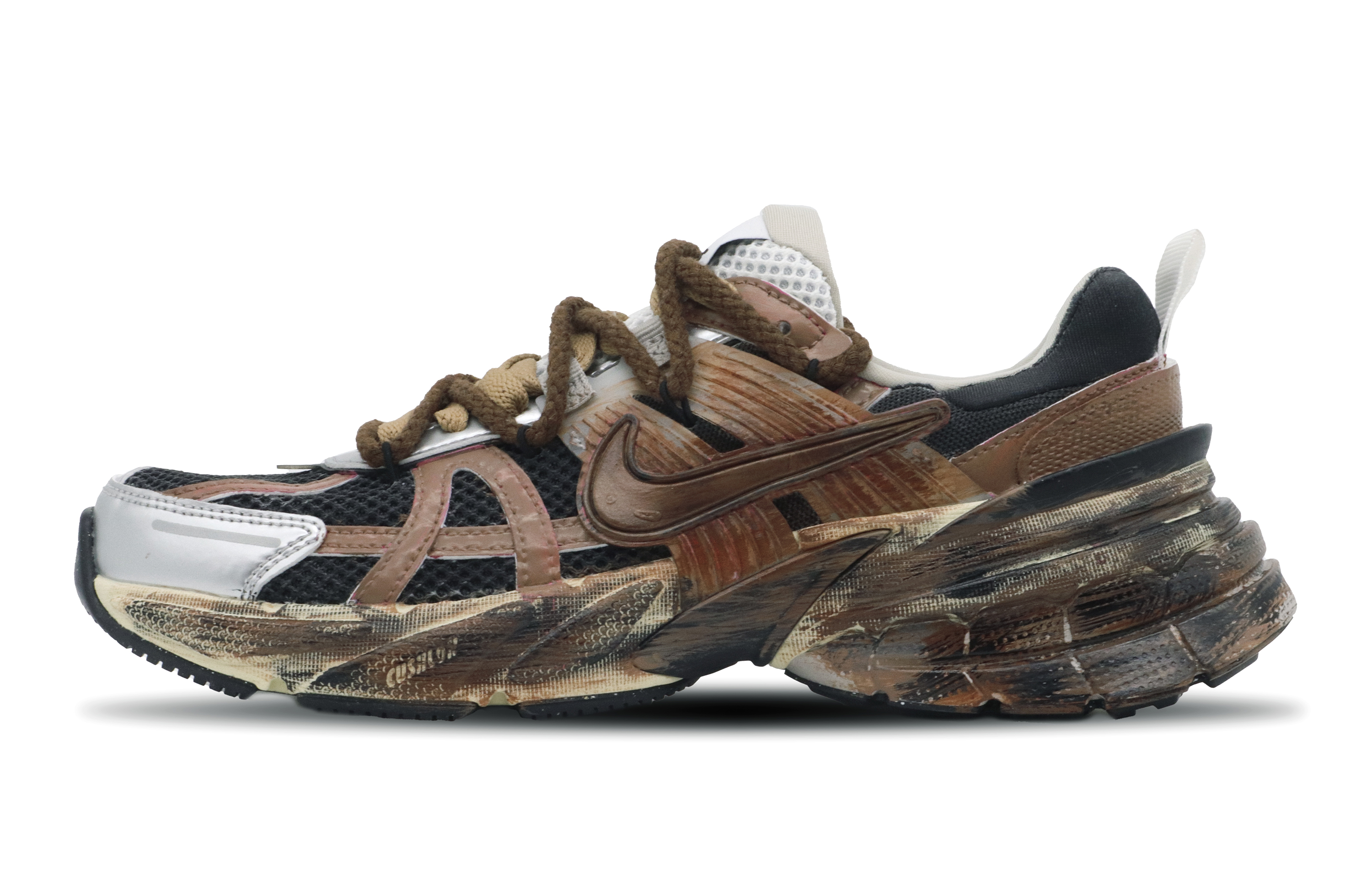 Nike V2K Run Slip Resistant Abrasion Resistant Low top Running Shoes Women's Mud Yellow Brown