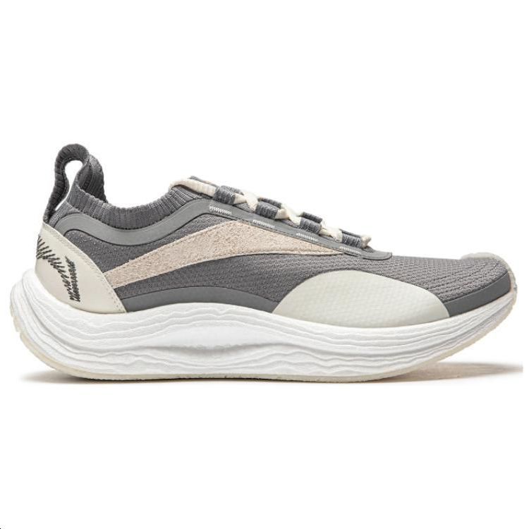 Li Ning Cushioning Slip Resistant Low top Running Shoes Unisex Gray Beige
