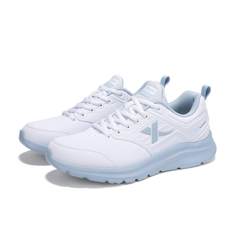 XTEP Synthetic Leather Cushioning, Wear Resistant Low top Casual Running Shoes Women’s New White Dusk Dusty Blue