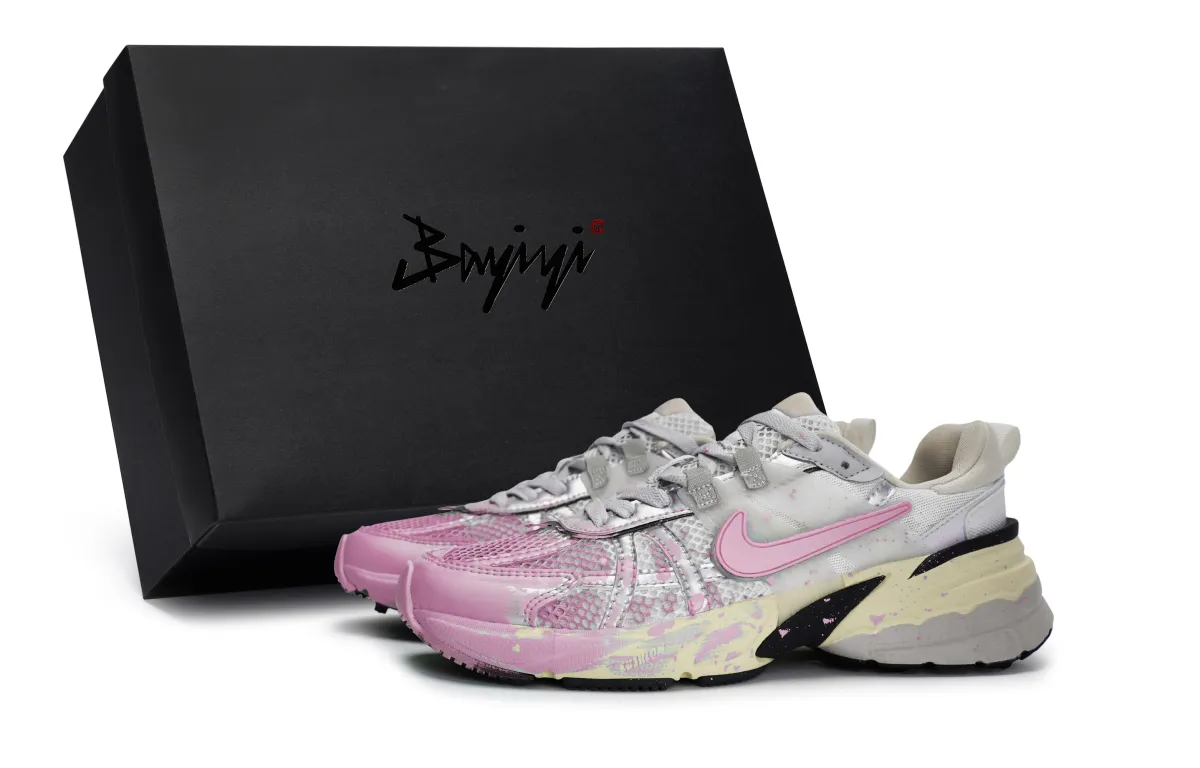 Nike V2K Run Slip Resistant Abrasion Resistant Low top Running Shoes Women's Silver Pink