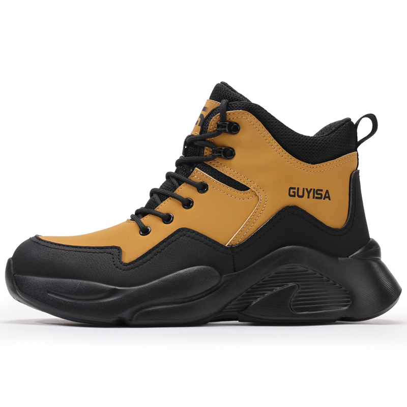LANOUDUN Slip Resistant, Abrasion Resistant, Lightweight High top Outdoor Shoes Men’s Yellow Black