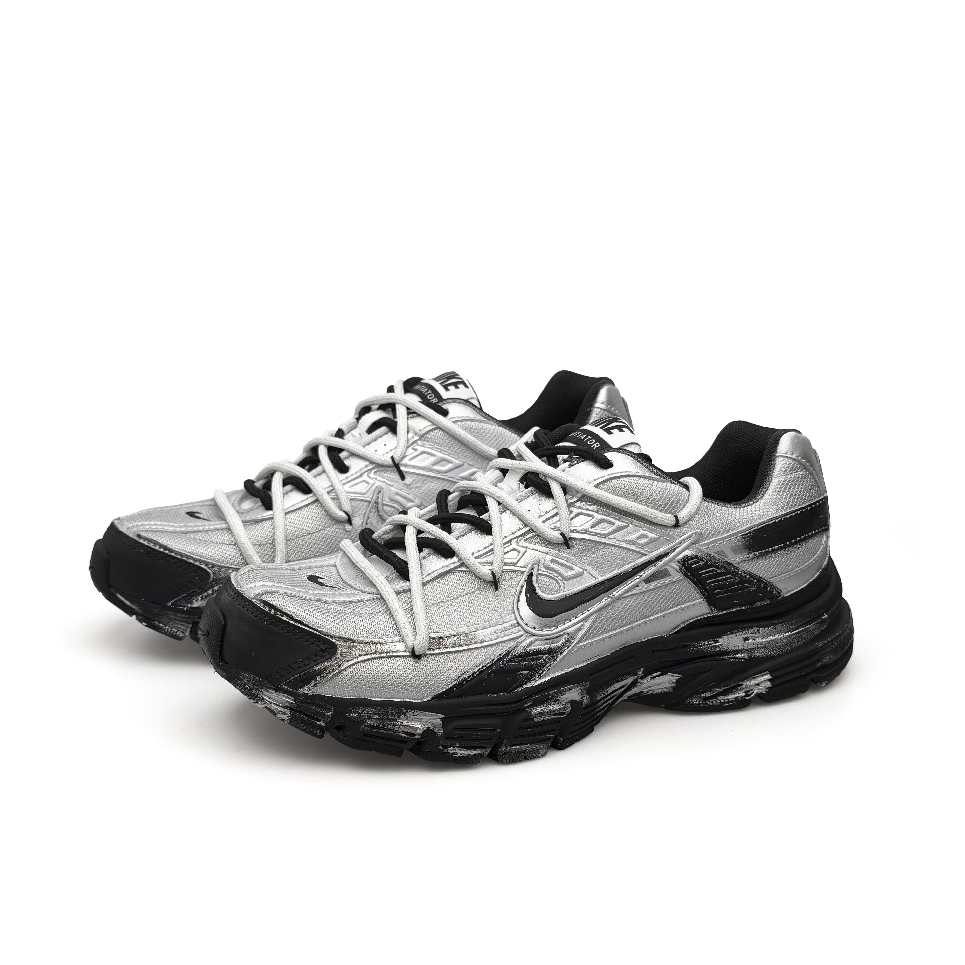 Nike Initiator Mesh Abrasion Resistant Low top Casual Running Shoes Unisex Black Gray Silver