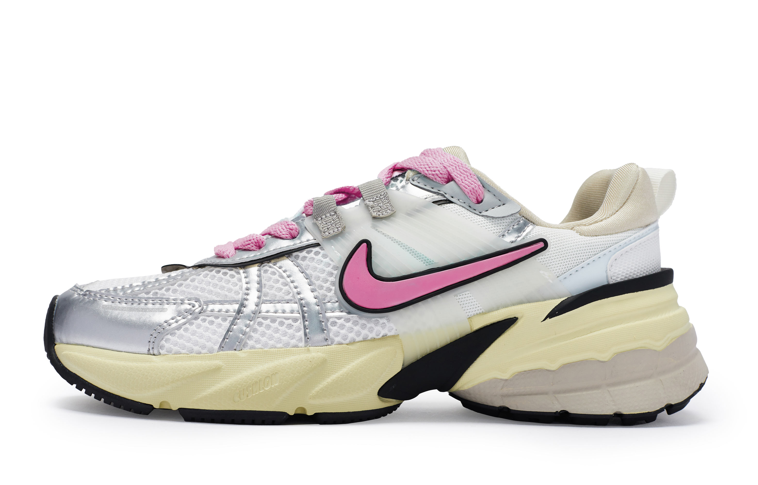 Nike V2K Run Cushioning Slip Resistant Abrasion Resistant Low top Running Shoes Women’s White Silver Rose Red
