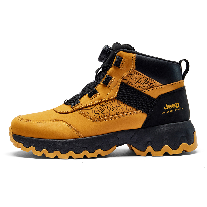 Jeep Leather Breathable Thermal Waterproof Abrasion Resistant Cushioning Outdoor Boots Men's Black Yellow