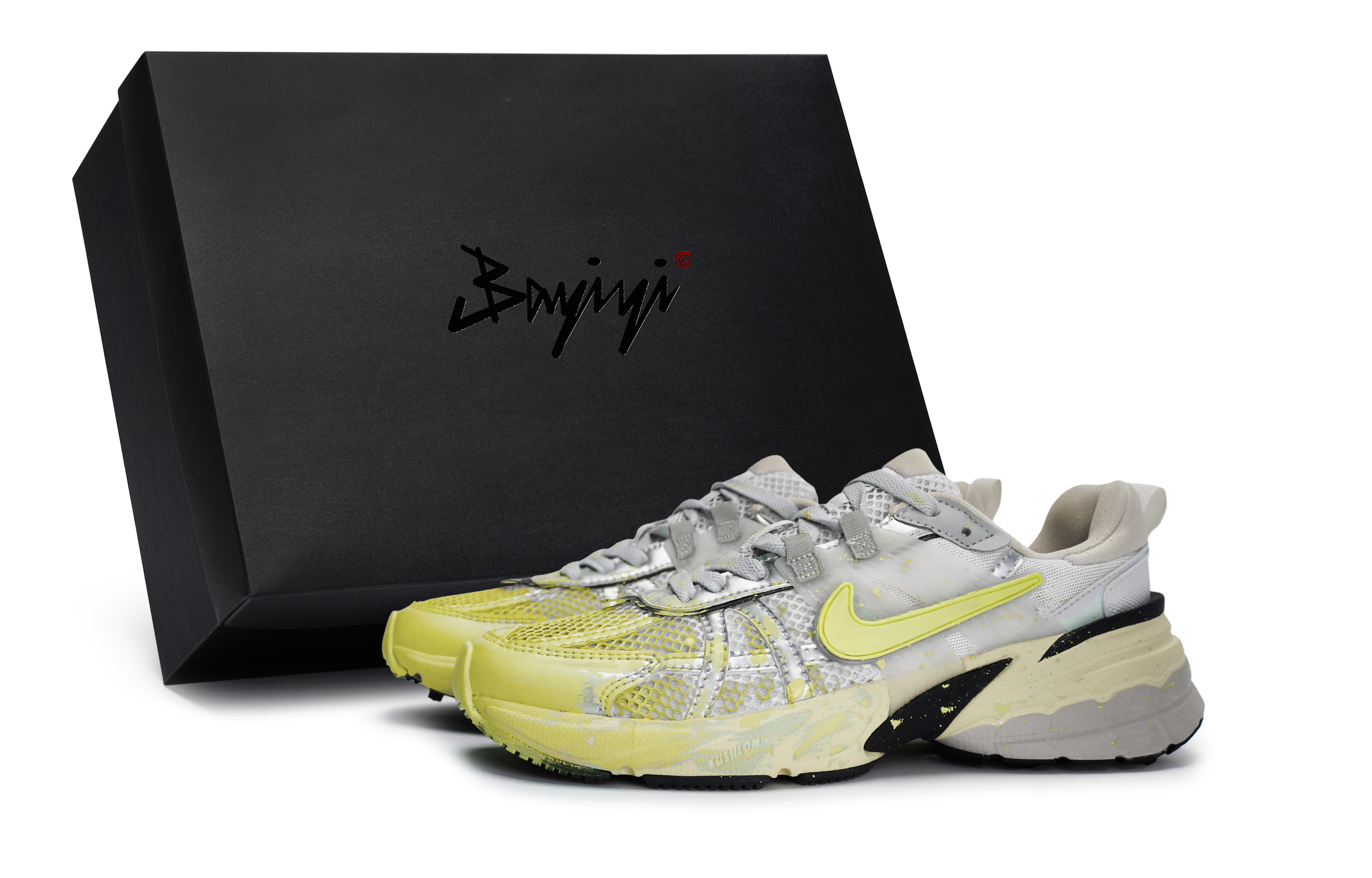 Nike V2K Run Slip Resistant Abrasion Resistant Low top Running Shoes Women’s Silver Yellow