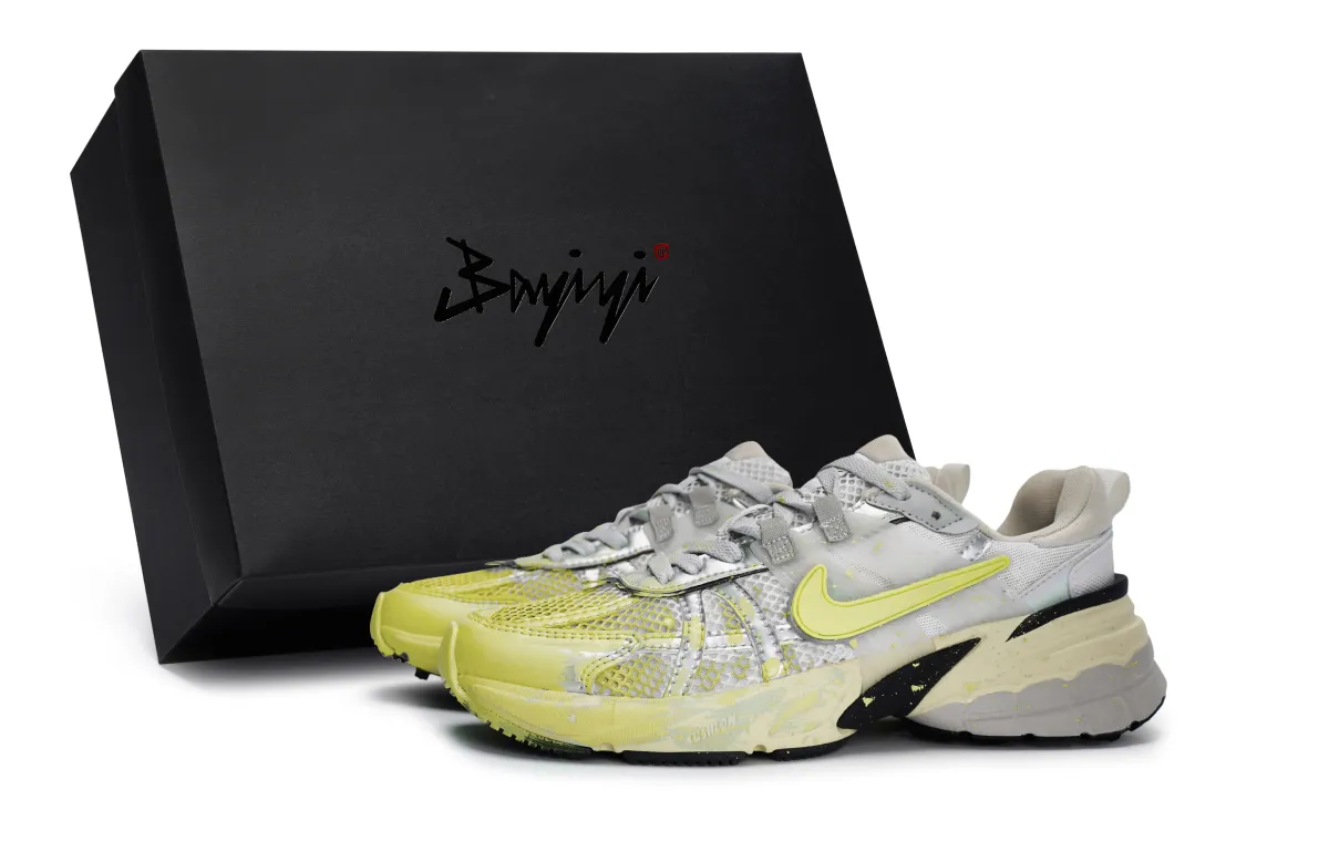 Nike V2K Run Slip Resistant Abrasion Resistant Low top Running Shoes Women's Silver Yellow