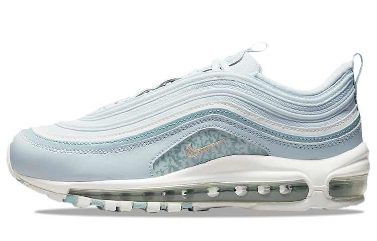Nike Air Max 97 retro fabric, synthetic leather, wear-resistant, lightweight, low-top, fabric/synthetic leather/cow split leather, casual running shoes, women's style, light blue gray