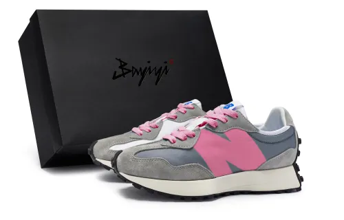New Balance NB 327 Cushioning Slip Resistant Breathable Low top Running Shoes Unisex Heritage Gray Rose Red
