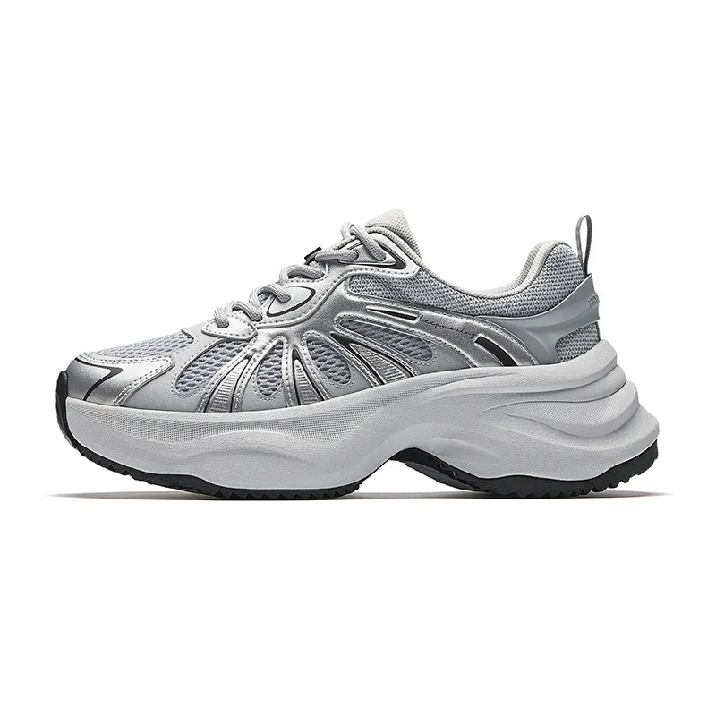 Anta Butterfly Wings Slip Resistant, Abrasion Resistant, Breathable Low top Chunky Sneakers Women's Silver Gray