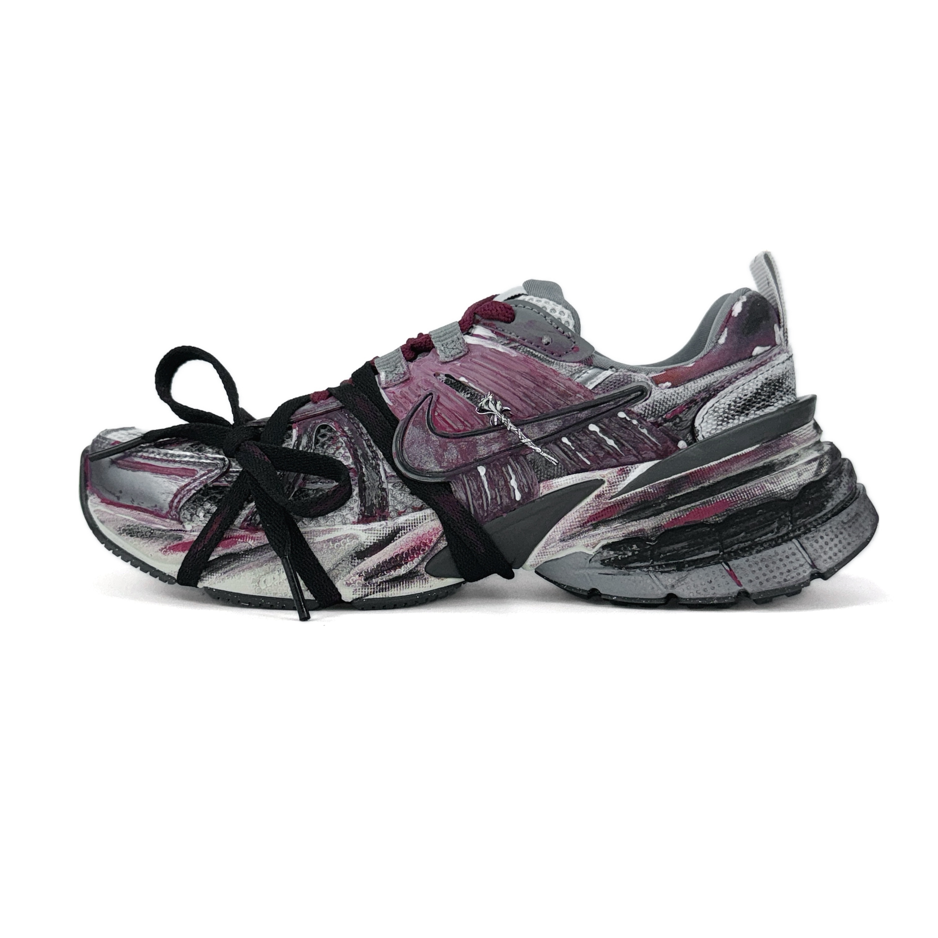 Nike V2K Run Cushioning Slip Resistant Low top Running Shoes Women’s Black Burgundy