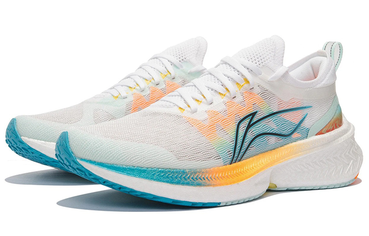 Li Ning Feidian Discovery Cushioning Lightweight Rebound Low top Running Shoes Men’s White Blue Yellow