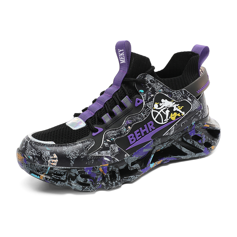 MEKY Cushioning Slip Resistant Abrasion Resistant Breathable Running Shoes Unisex Black Gold Purple