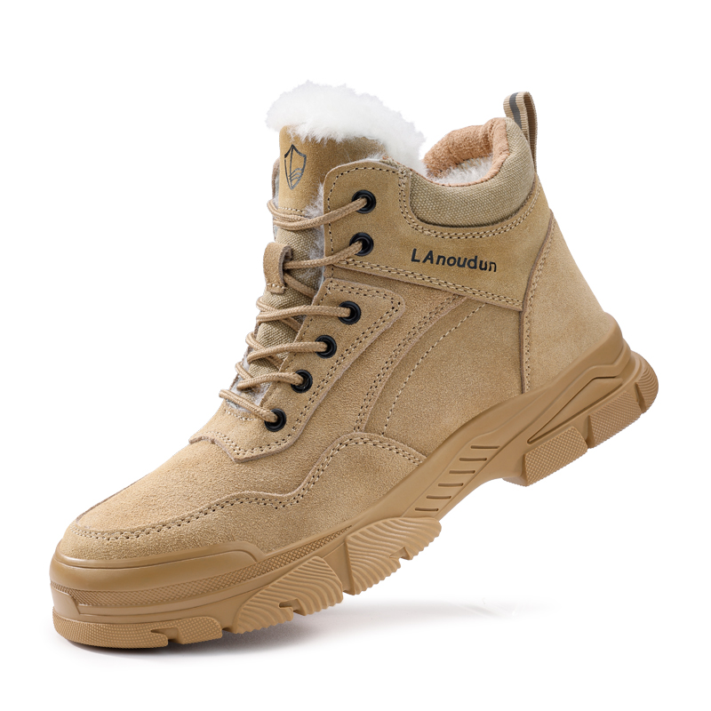 LANOUDUN Fleece Lined Comfortable Fit Wear resistant And Waterproof High top Outdoor Shoes Unisex Khaki