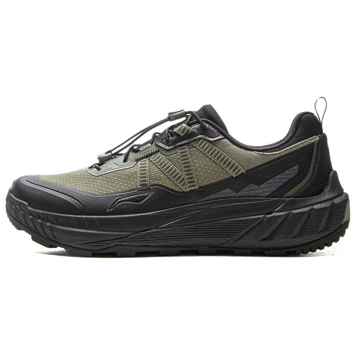 Li Ning Cushioning Slip Resistant Abrasion Resistant Rebound Low top Trail Running Shoes Men’s Green Black