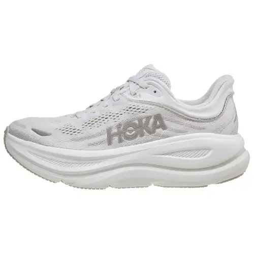 HOKA ONE ONE Bondi 9 comfortable and versatile shock-absorbing breathable support low-cut long-distance running shoes for women, white and silver