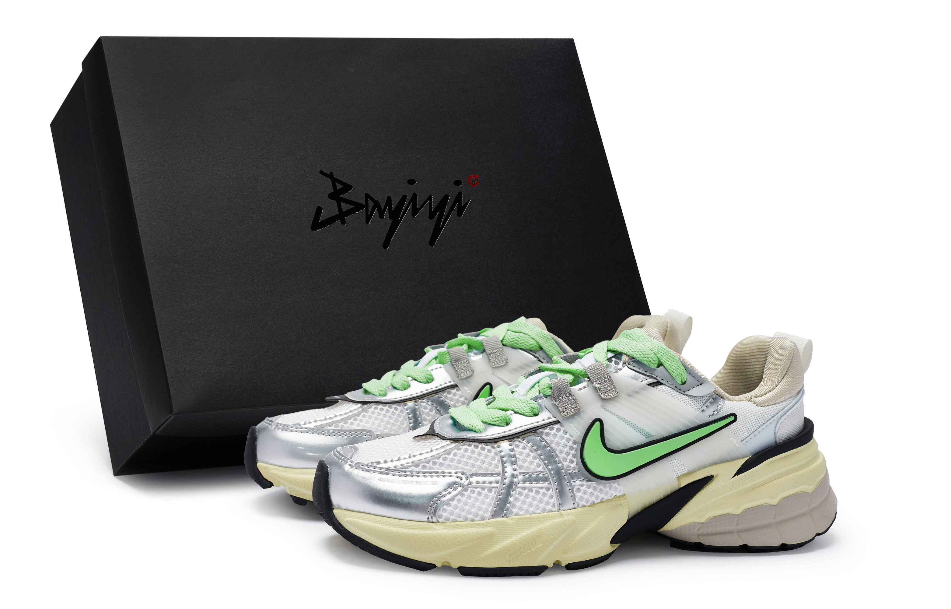 Nike V2K Run Cushioning Slip Resistant Waterproof Low top Running Shoes Women’s White Silver Green