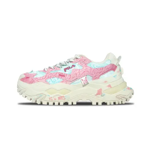 FILA FUSION Bianco Slip Resistant Abrasion Resistant Low top Chunky Sneakers Women's Pink Blue