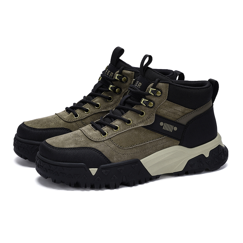 JEEP SPIRIT Fashion Trend Abrasion Resistant Waterproof Height Increasing High top Outdoor Shoes Men’s Cuba Brown