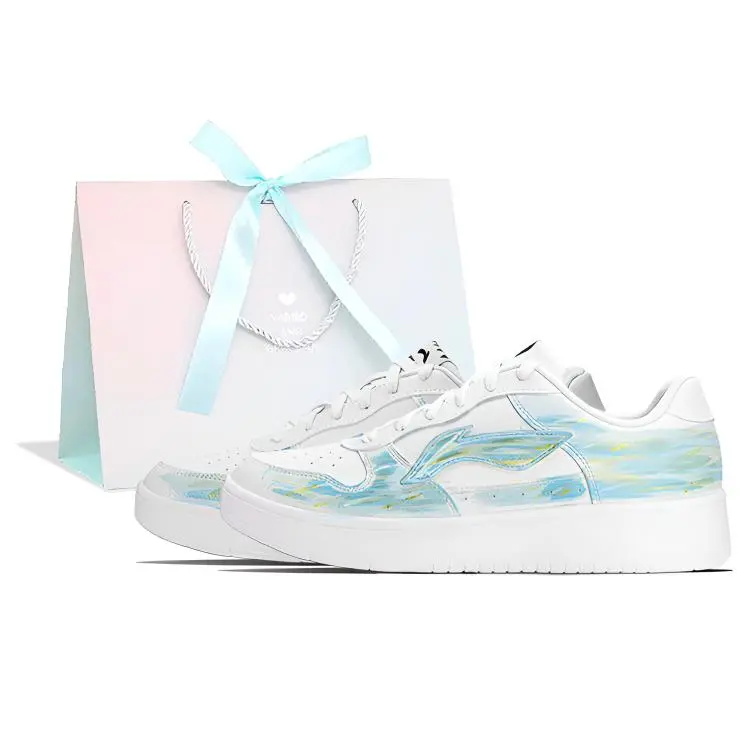 Li Ning Floating Boat White Sneakers, Air Force 1 Thermal Slip Resistant Low top Skateboard Shoes Men's Gilded