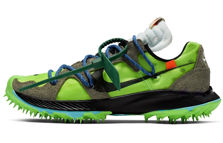 OFF-WHITE x Nike Air Zoom Terra Kiger 5 OG style spike shoes, trendy cushioning, professional breathability, low-cut cross-country running shoes, women's gray green