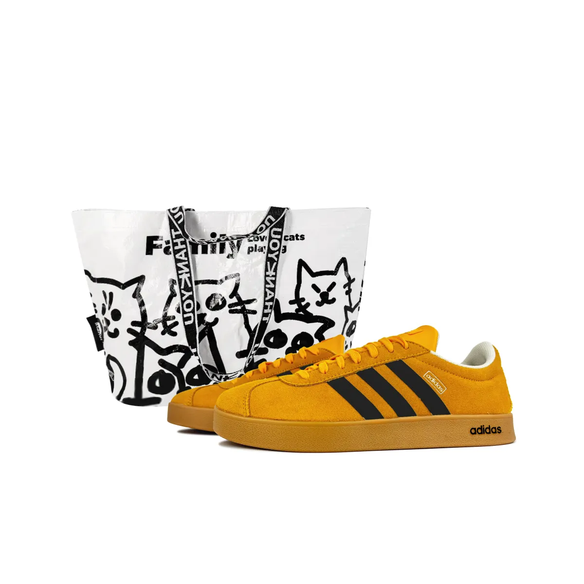 Adidas VL COURT 2.0 Ink Wheat Scent Slip Resistant Abrasion Resistant Low top Skateboard Shoes Unisex Yellow Black