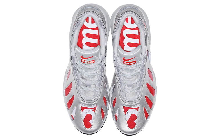 Мужские кроссовки Supreme x Nike Air Max 96 (серебристо-бело-красные) — Серебристый / белый / красный — фото 4